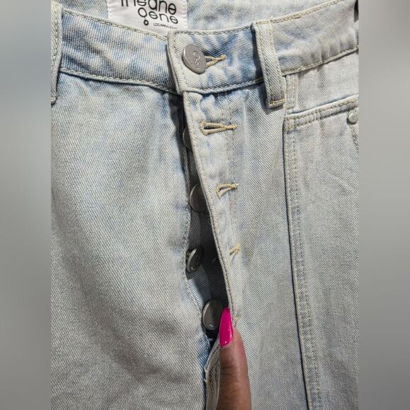 Insane Gene Light Wash Button Fly Denim Jeans Hi Rise Relaxed Tie Ankle 11 29W - Picture 2 of 12